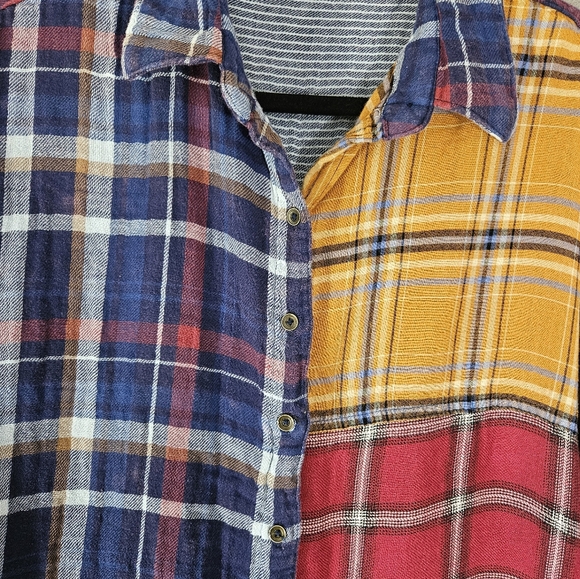 Romantic Gypsy Womens Boho Plaid Multicolor Patchwork Button Up Shirt Plus 2X - Picture 3 of 9